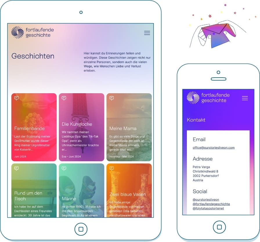 Geschichten und Kontakt auf illustrierten Monitoren