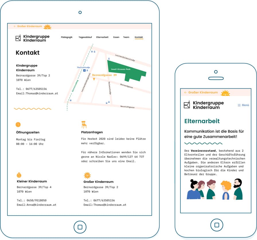 Kindergruppe Kinderraum Webseite auf einem Tablet und Smartphone
