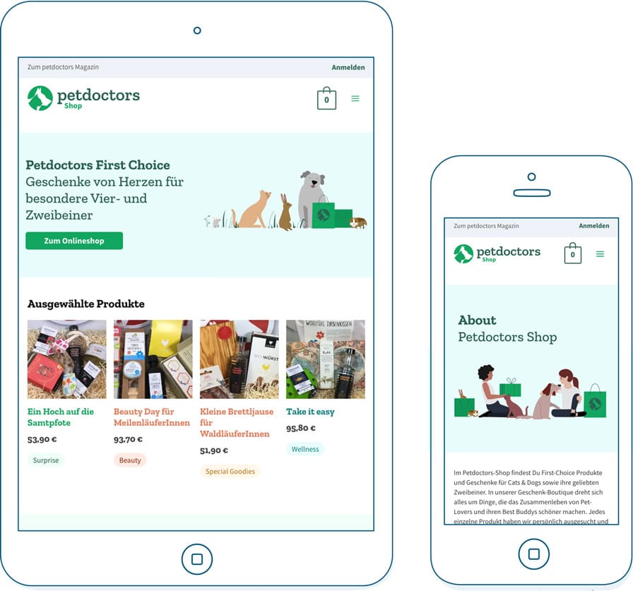 Petdoctors First Choice Webseite auf einem Tablet und Smartphone