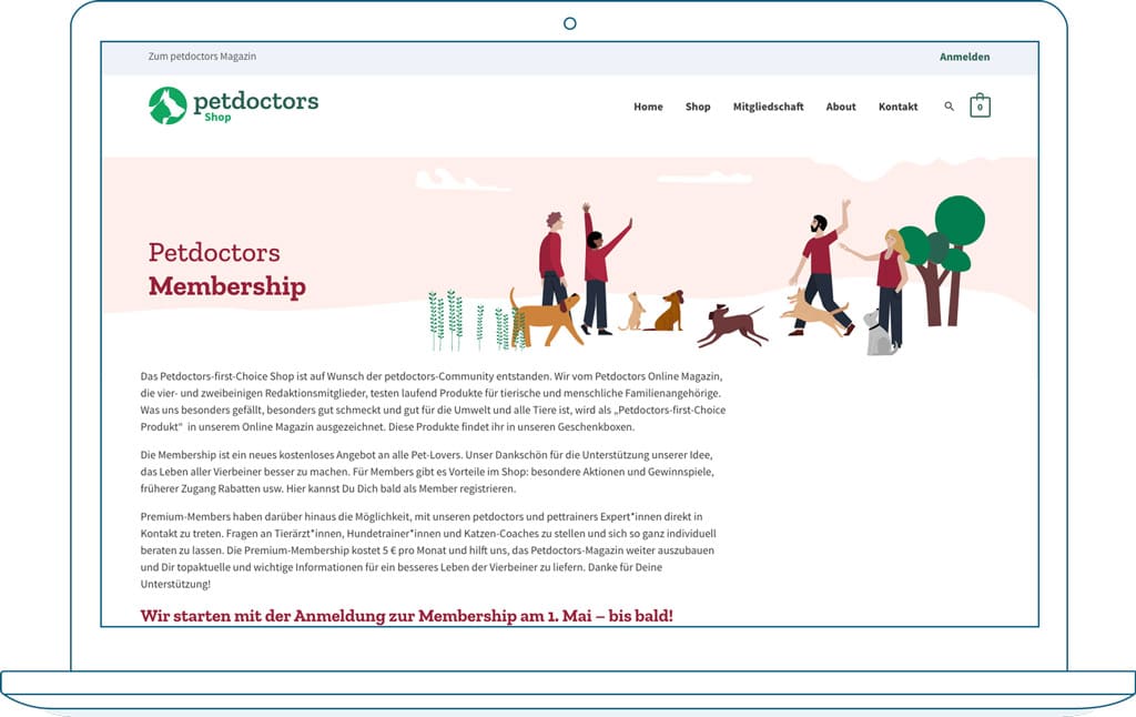 Mitgliedschaftsseite auf einem illustrierten Laptop