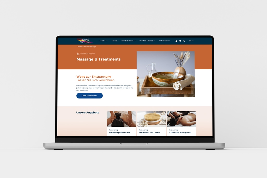 Therme Wien Mockup Laptop mit Unterseite: Massagen