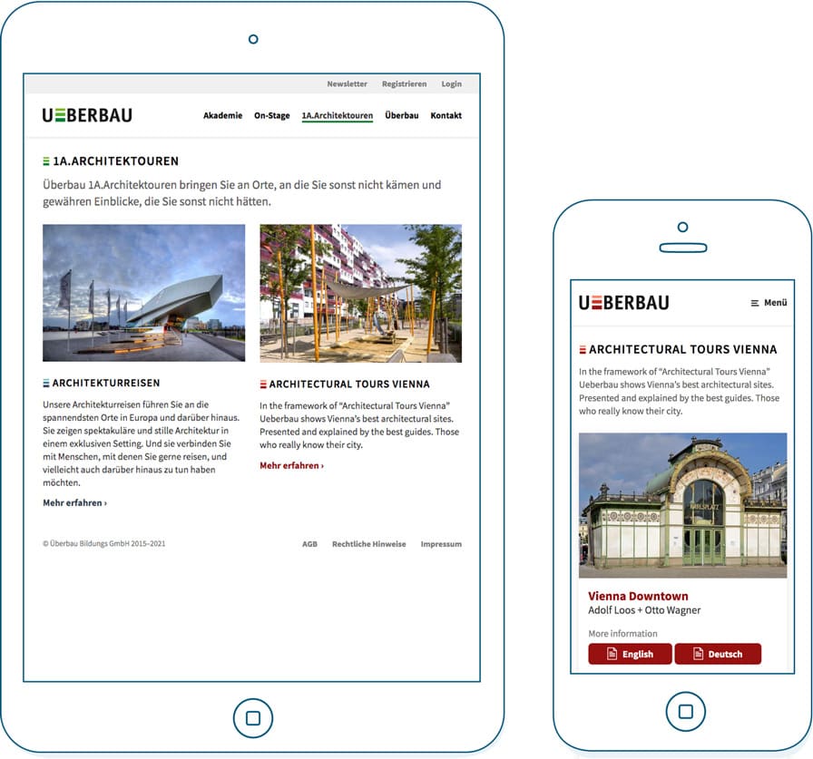 Überbau Webseite auf einem Tablet und Smartphone